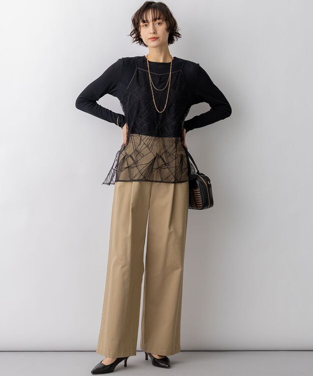 23区 L 【先行予約】ストレッチギャバ チノ ワイド パンツ ベージュ系