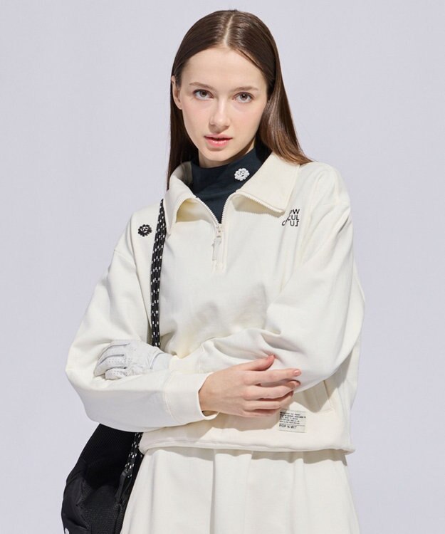 PW CIRCULUS 【WOMEN】ハーフジップ 裏毛スウェットトップス ゴルフウェア レディース アイボリー系