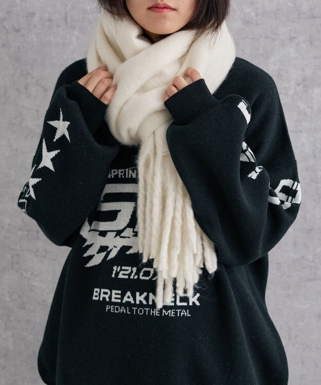 WEGO 【ユニセックス着用ITEM】ワイドフリンジストール オフホワイト