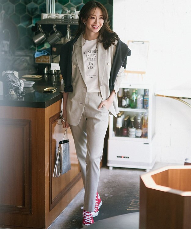 23区 【洗える】リネンレーヨンストレッチ テーパード パンツ ベージュ系