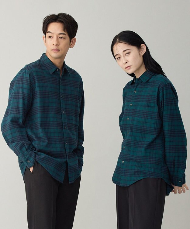 UNFILO MENS 【男女兼用】クリーンチェック ネルシャツ グリーンチェック