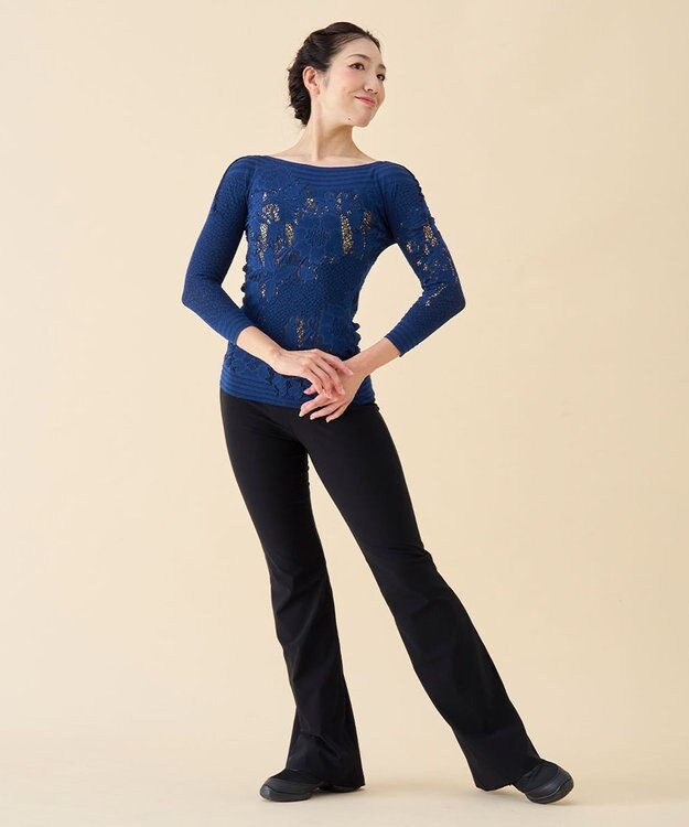 Chacott 【ノーソーイングニット】リバーシブルボートネックトップ アイアンブルー