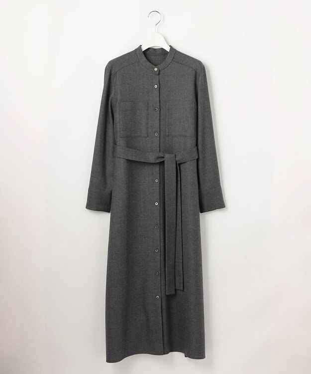 自由区 ウールジョーゼットシャツ ワンピース TOPグレー