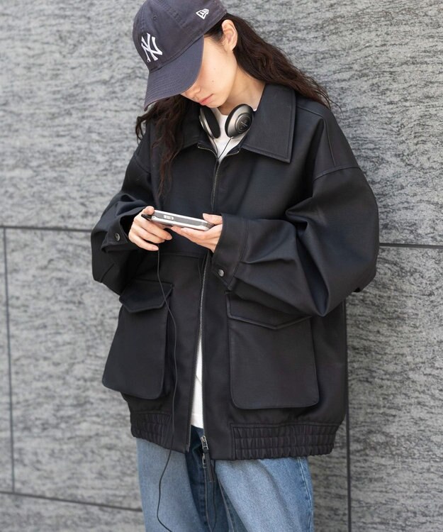 WEGO 【25年秋冬新作/ユニセックス着用ITEM/SMLサイズ展開】PUダブルZIPフライトブルゾン ブラック