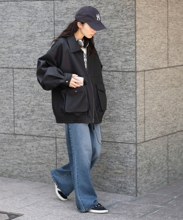 WEGO 【25年秋冬新作/ユニセックス着用ITEM/SMLサイズ展開】PUダブルZIPフライトブルゾン ブラック