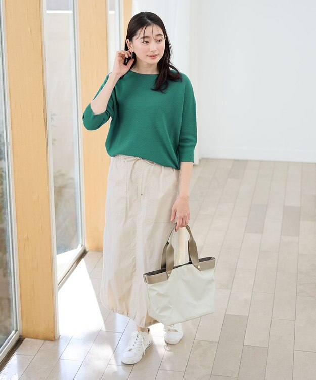 ANY L 【洗濯機可/アンチピリング/UVケア】アクリルガーターニット ピーコックグリーン