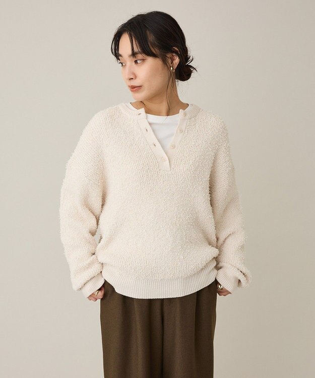 CRAFT STANDARD BOUTIQUE ネップヘンリーネックニットプルオーバー Ivory
