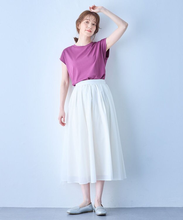 ANY 【大好評につき新色追加！/ウエストゴム】シャンブレーライクフレアスカート オフ