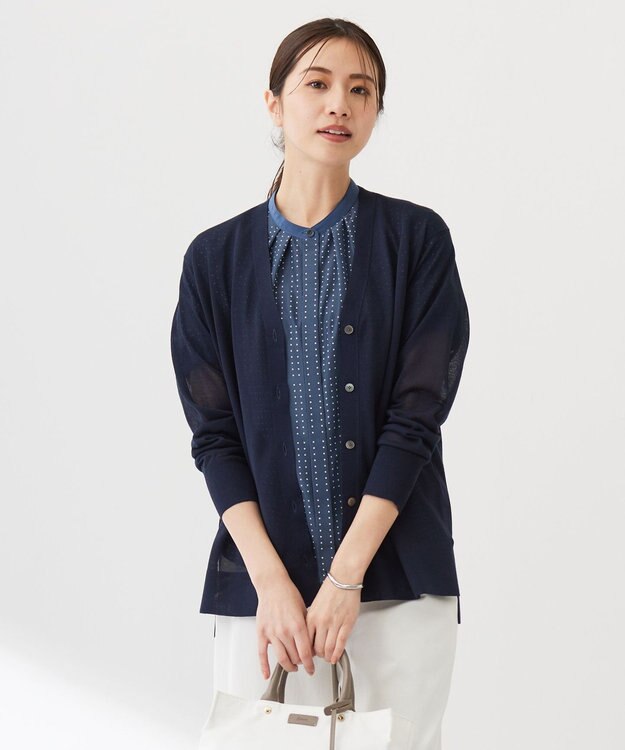 J.PRESS LADIES L 【WEB限定カラーあり・洗える】Vis/Peスパーク シアー カーディガン ネイビー系