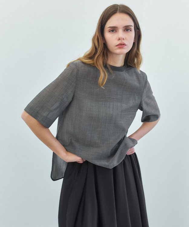 BEIGE， MOYE / スカーフ付き ハーフスリーブブラウス Charcoal
