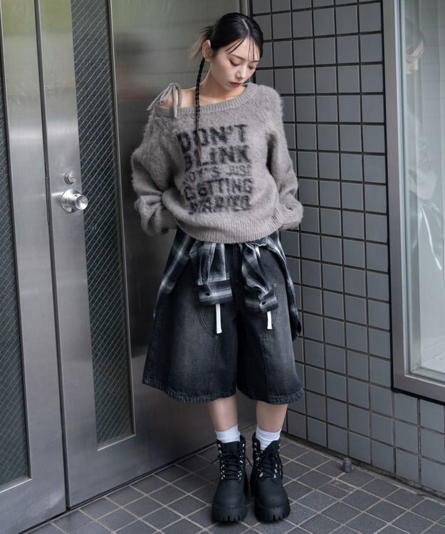 WEGO シャギー2WAYグラフィックワンショルニット グレー