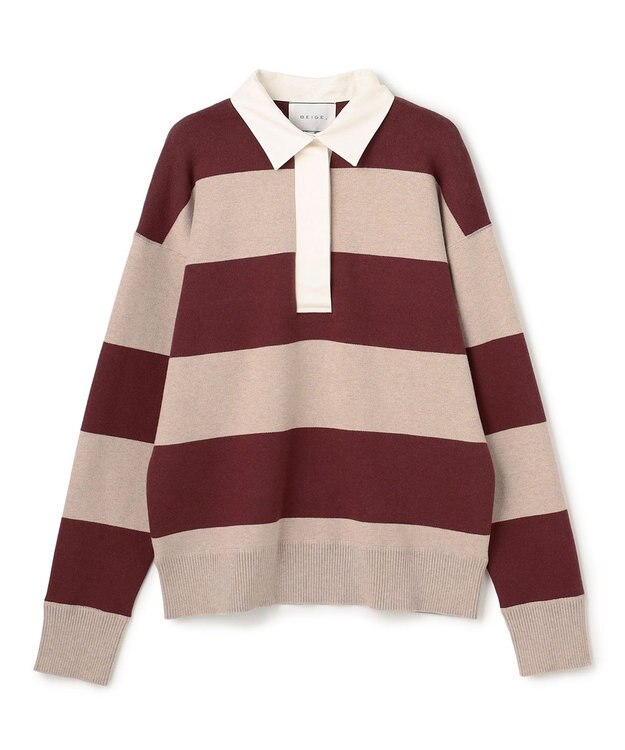 BEIGE， 【洗える】TAFT / コットンカシミヤラガーニット Taupe × Bordeaux