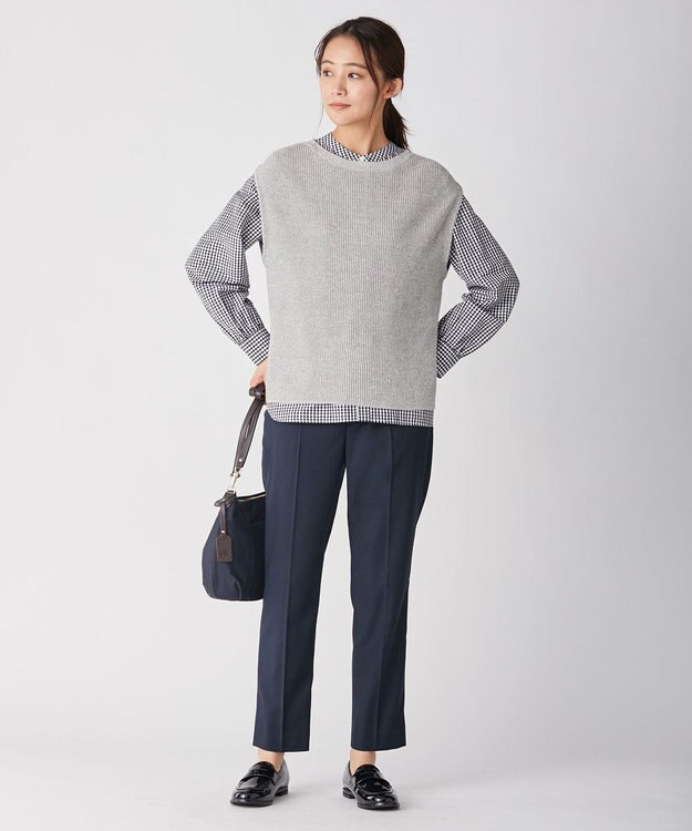 J.PRESS LADIES 【洗える】ポリエステルレーヨンマイクロギャバストレッチ テーパード パンツ ネイビー系