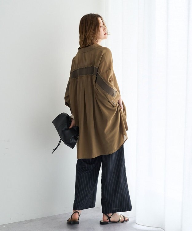 YECCA VECCA リブMIXシアーオーバーシャツ Dark Beige
