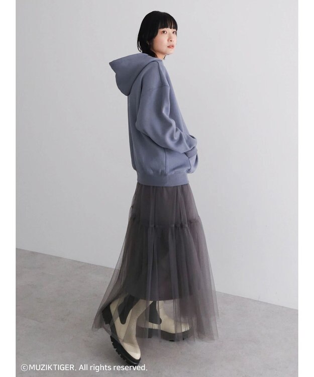 Green Parks ムジークタイガー／裏起毛刺しゅうフーディー Blue Gray