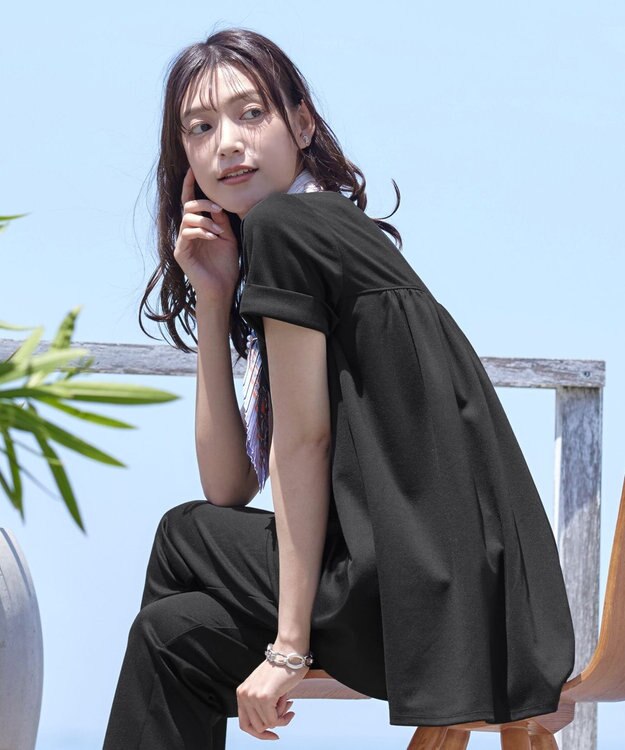 Tiaclasse 【UVカット・吸水速乾】 “きれい見え” バックフレアチュニック ブラック