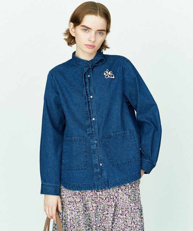 組曲 S デニム シャツジャケット ユーズドブルー系