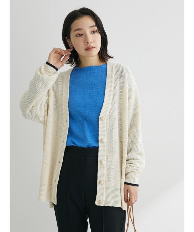 Green Parks ボートネックシャーリングカットプルオーバー Blue