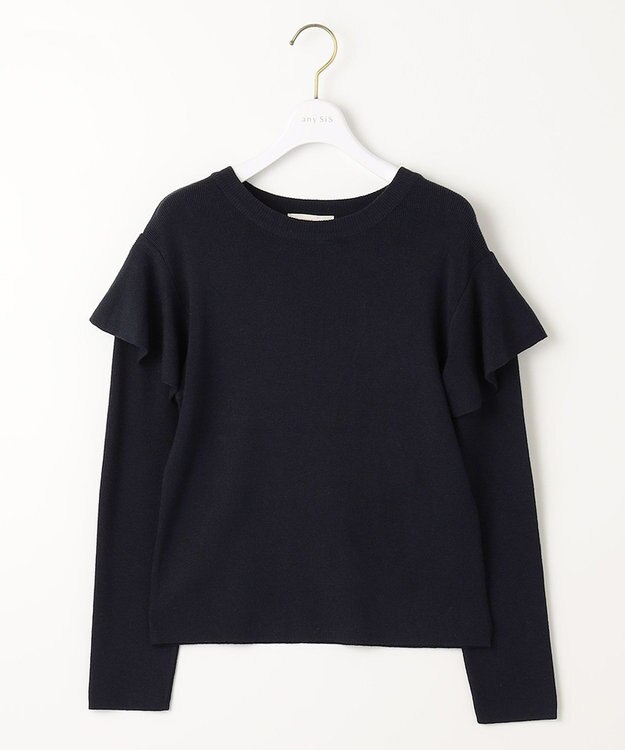 ANY SIS 【洗える】フレアディテール ニット ネイビー