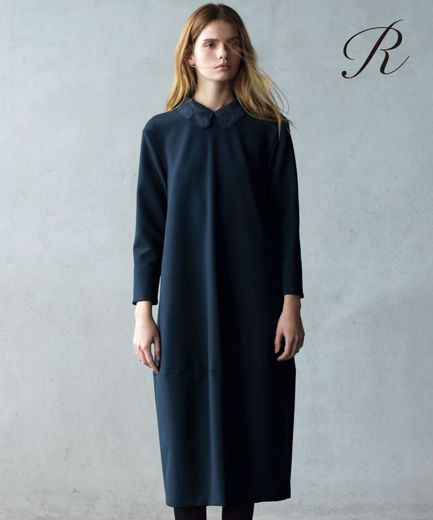 23区 S 【R(アール)】ダブルクロス レース襟 ワンピース ネイビー系