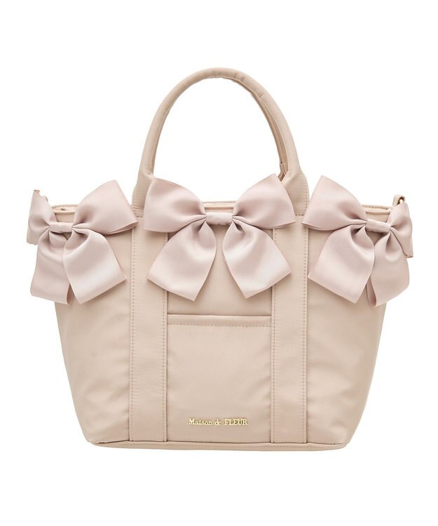 Maison de FLEUR EC限定ボリュームリボン2Wayトートバッグ Beige
