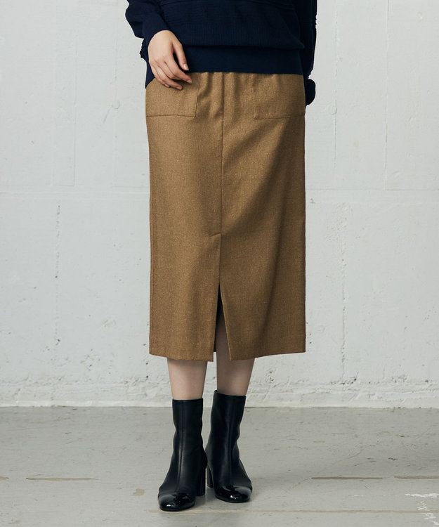 自由区 L シルクネップツイード スカート ダークキャメル