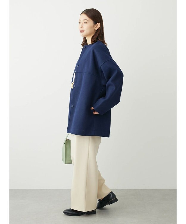 Green Parks 洗えるノーカラーショートコート Dark Navy