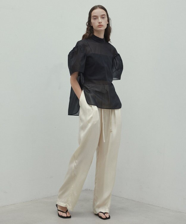 BEIGE， 【洗える・VERY 6月号掲載】PAWPAW / ウエストリボンタックワイドパンツ Meringue