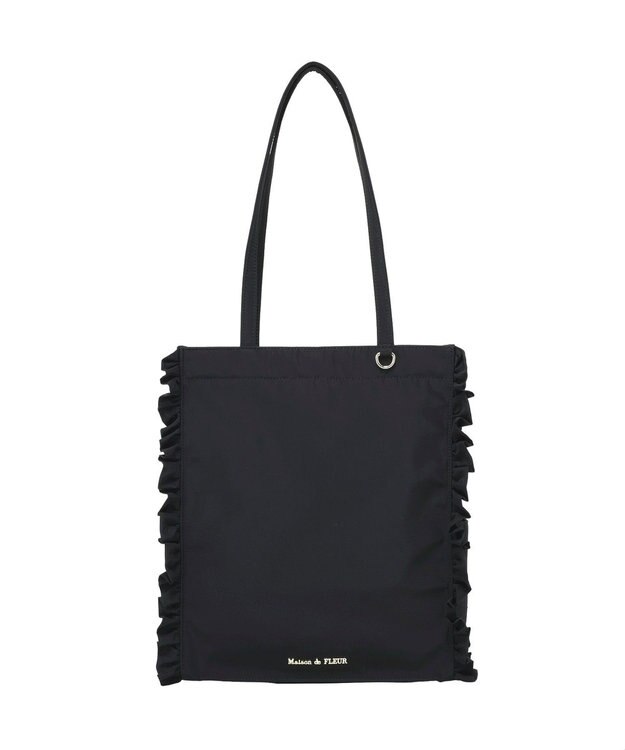 Maison de FLEUR 撥水加工フリルスクエアトートバッグ Black