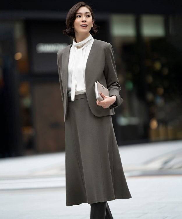 自由区 【XSサイズ～/洗える】WASHABLEPONTE  ボレロジャケット カーキ系