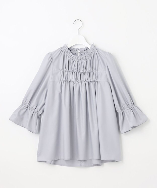 Feroux 【洗える】スタンドネックシャーリング ブラウス スカイブルー系