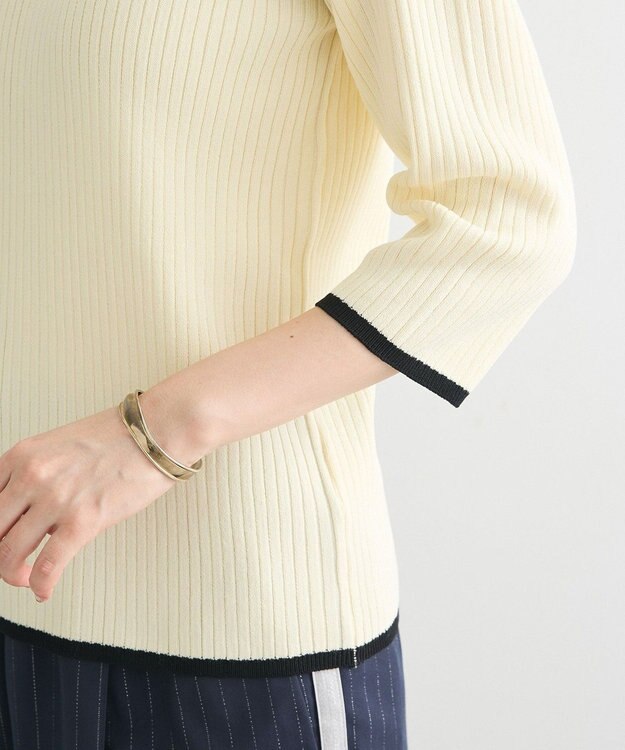 Green Parks ＢＰ　袖口カラーリブ７分袖ニットプルオーバー Off White