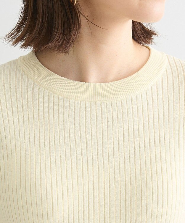 Green Parks ＢＰ　袖口カラーリブ７分袖ニットプルオーバー Off White