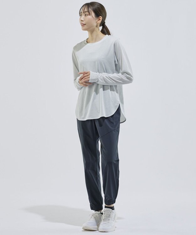 CW-X 【WOMEN】 CW-X ロングＴシャツ 梨地素材 薄手 シアー感 スポーツウェア 長袖 レディース DLY129 /ワコール グレー