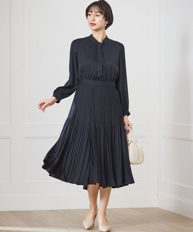 23区 S 【洗える】クリスタルアムンゼン ウエスト切り替え ワンピース ネイビー系