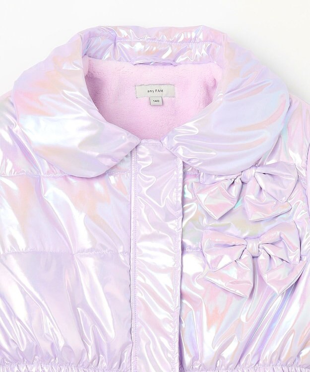 ANY KIDS パール調×フリースボア中綿コート ラベンダーオーロラ