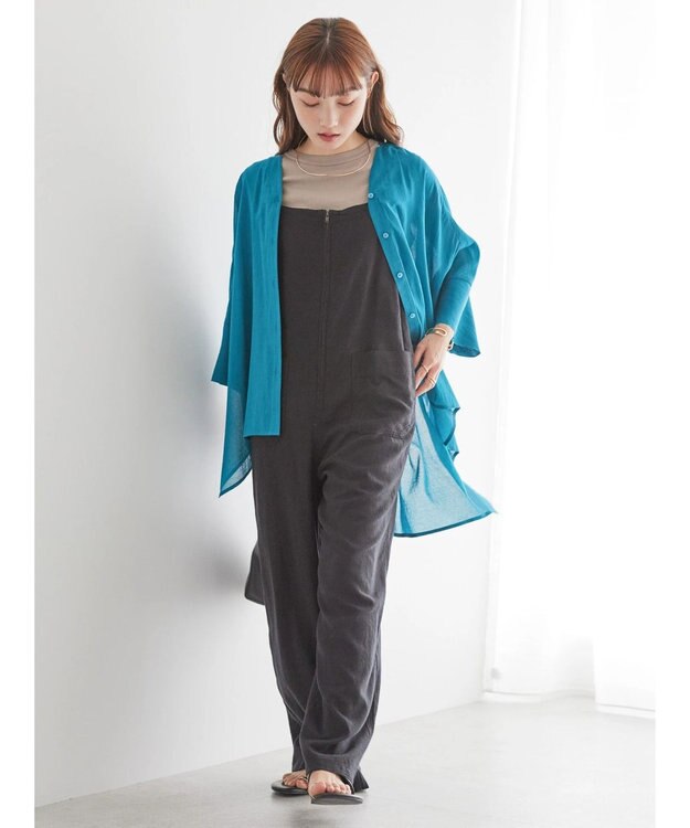 AMERICAN HOLIC バックギャザーＶネックシアーシャツ Blue Green