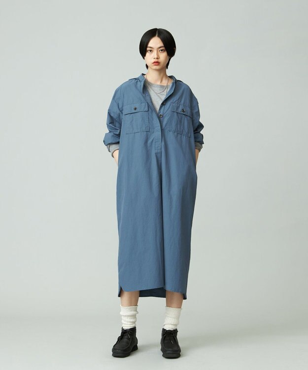 J.PRESS YORK STREET 【WOMEN】ミリタリーシャツワンピース ダルブルー系