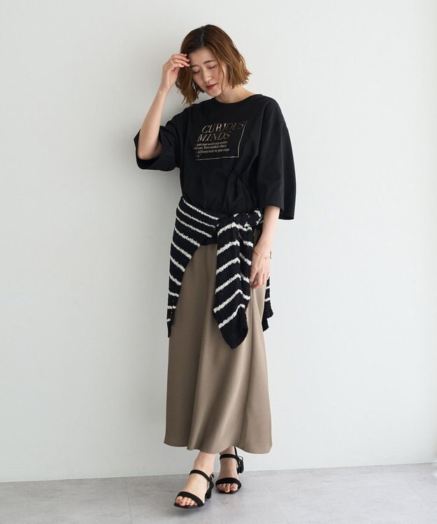 YECCA VECCA 【UVカット】ワイドスリーブ箔プリントTee Black