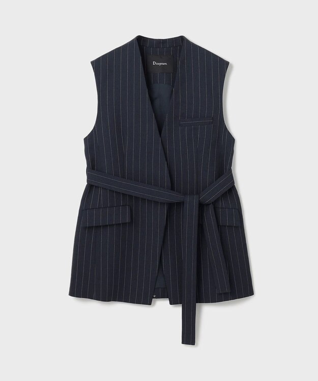 GRACE CONTINENTAL ストライプノーカラージレ ネイビー