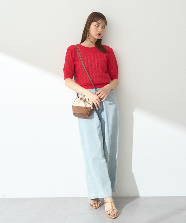 earth music&ecology 透かしニットプルオーバー Red