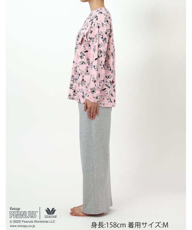 WACOAL ワコール_リラックス＆スリープ パジャマ 長袖 長ズボン 綿100%(本体) PEANUTS スヌーピー レディース FDX554 /ワコール ピンク