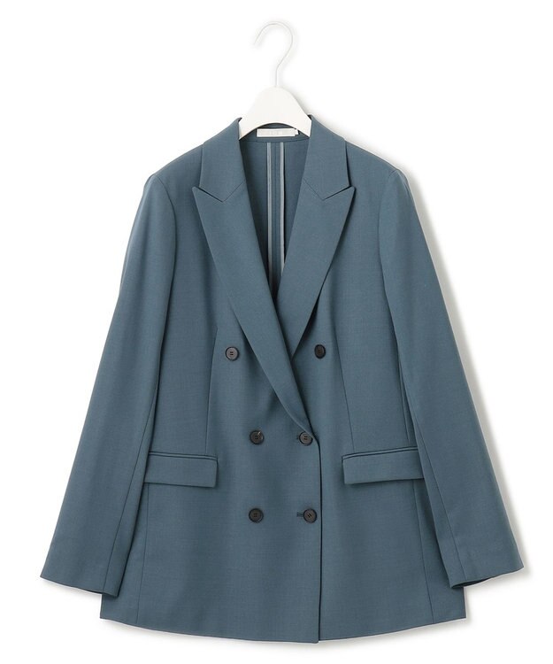 ICB L 【洗える】ウール2WAYストレッチ ダブルブレストジャケット ダルブルー系