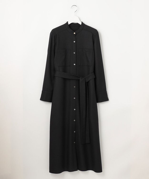 自由区 ウールジョーゼットシャツ ワンピース ブラック