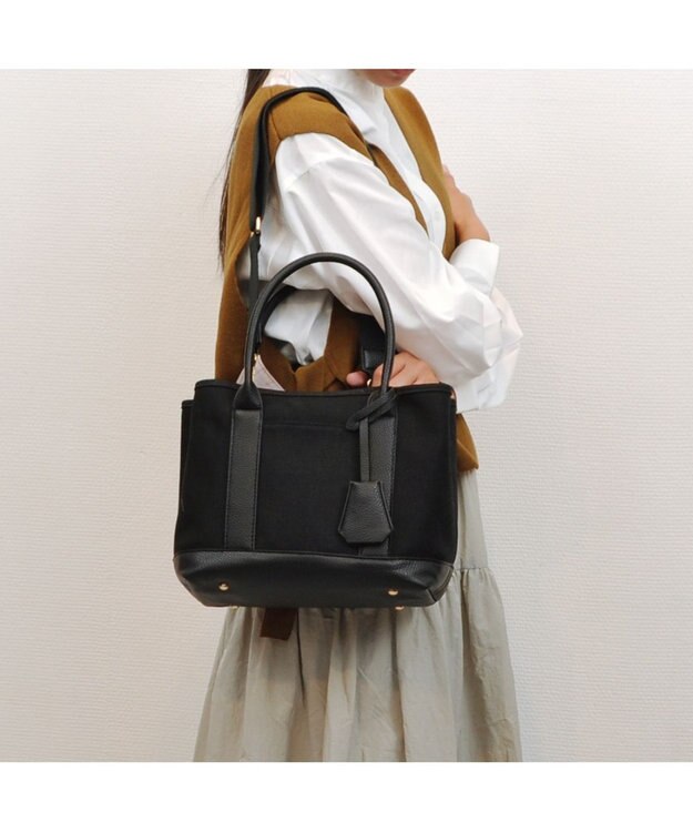 UNBILLION cachecache ショルダー付きパーテーションキャンバストート ブラックブラック