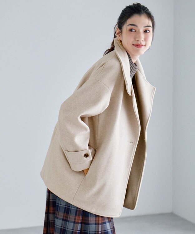 ANY スタンドカラーコクーンシルエットコート ベージュ