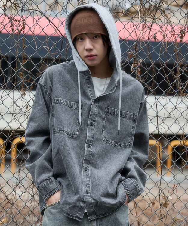 WEGO デニムフードシャツ（LS） デニムブラックソノタ