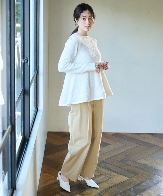 #Newans 【洗える】フレアシルエットチュニックニット ホワイト系