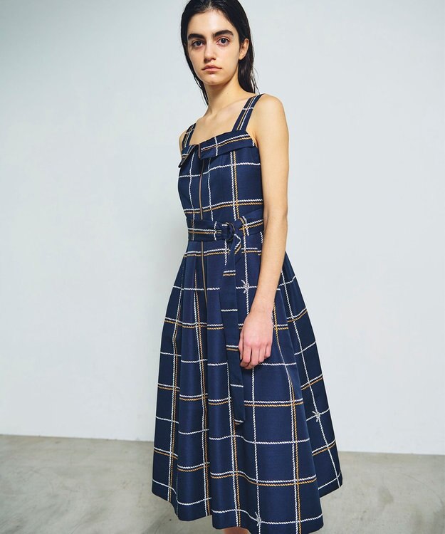 GRACE CONTINENTAL ロープチェックワンピース ネイビー