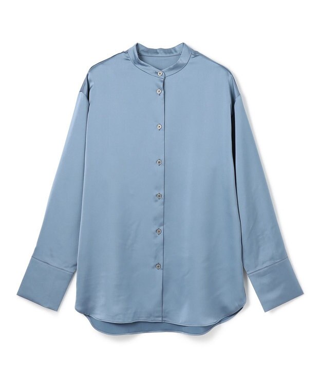 UNFILO L サテン バンドカラーシャツ スモーキーブルー